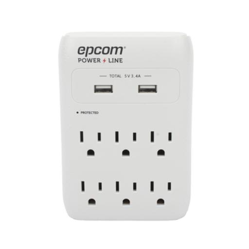 [EPCOM_EPLSPWUSB] Epcom Multicontacto de Pared 110 Vca/ Supresor de Picos / 6 x Nema 5-15P / 2 x USB (5V @3.4A) 