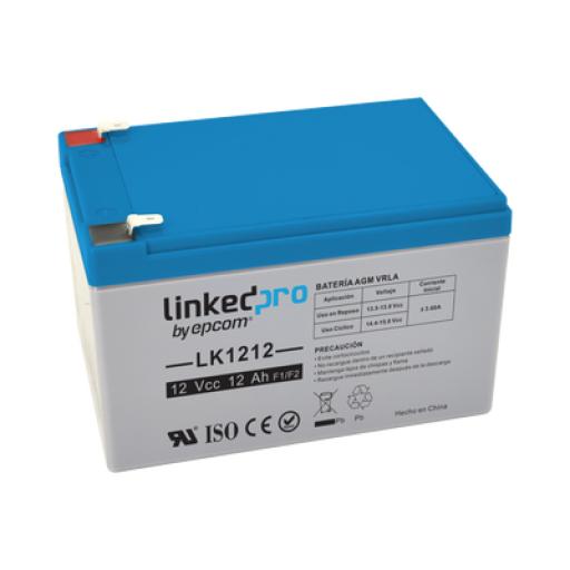 [LINKEDPROBYEPCOM_LK1212] LINKEDPRO BY EPCOM Batería 12 Vcc / 12 Ah / UL / Tecnología AGM-VRLA / Para uso en equipo electrónico, Alarmas de Intrusión / Incendio/ Control de acceso / Video Vigilancia / Terminales F1 y F2.