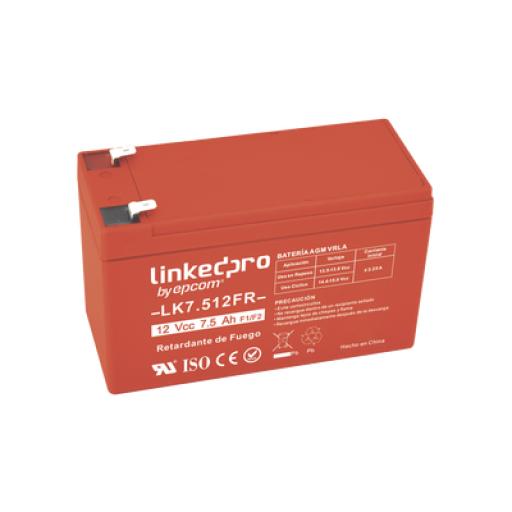 [LINKEDPROBYEPCOM_LK7.512FR] LINKEDPRO BY EPCOM Batería 12 Vcc / 7.5 Ah / UL / Tecnología AGM-VRLA / Retardante a la Flama / Para uso en equipo electrónico, Alarmas de Intrusión / Incendio/ Control de acceso / Video Vigilancia / Terminales F1 y F2.