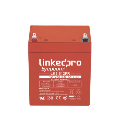 [LINKEDPROBYEPCOM_LK5.512FR] LINKEDPRO BY EPCOM Batería 12 Vcc / 5.5 Ah / UL / Tecnología AGM-VRLA / Retardante a la Flama / Para uso en equipo electrónico, Alarmas de Intrusión / Incendio/ Control de acceso / Video Vigilancia / Terminales F1 y F2.