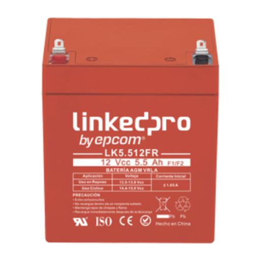 [LINKEDPROBYEPCOM_LK5.512FR] LINKEDPRO BY EPCOM Batería 12 Vcc / 5.5 Ah / UL / Tecnología AGM-VRLA / Retardante a la Flama / Para uso en equipo electrónico, Alarmas de Intrusión / Incendio/ Control de acceso / Video Vigilancia / Terminales F1 y F2.