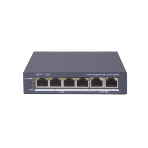 [HIKVISIONDIGITALTECHNOLOGY_DS-3E1506P-EI/M] Hikvision Digital Technology Switch Gigabit PoE+ / Administrable / 4 Puertos 1000 Mbps PoE+ / 2 Puertos 1000 Mbps Uplink / Configuración Nube Hik-PartnerPro / Modo Extendido hasta 300 Metros / 45 Watts