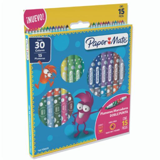 [PAPERMATTE_2136340] PAPERMATTE  Plumones Papermate Doble Punta Colores Surtidos C/15x30