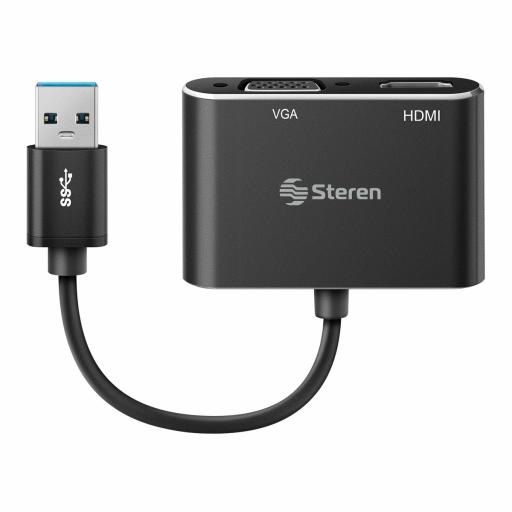 [STEREN_COM-476] Steren Adaptador Steren USB 3.0 a HDMI/VGA Color Negro