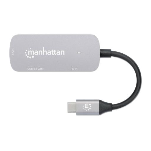 [MANHATTAN_190299] Convertidor Docking USB-C a HDMI, 3 en 1 con PD Manhattan Gris.