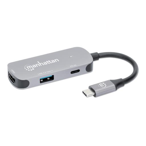 [MANHATTAN_190299] Convertidor Docking USB-C a HDMI, 3 en 1 con PD Manhattan Gris.