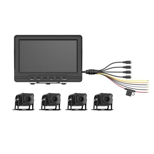 [HIKVISIONDIGITALTECHNOLOGY_AE-VD2501A-A] Hikvision Digital Technology Sistema de Monitoreo Local / 4 Cámaras 1080p para Exterior (IP68) y Pantalla LCD de 7" a Color / Memoria Micro SD de 64 GB (Expandible a 512 GB) / Soporta Cambio de Cámara al Dar Reversa al Vehiculo / Accesorios de Instalación