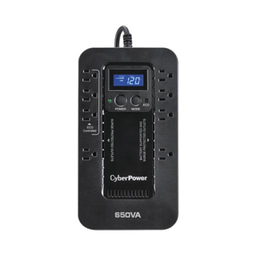 [CYBERPOWER_EC650LCD] CyberPower UPS de 650 VA/390 W, Topología Standby con Modo Ahorrador ECO, Entrada 120 Vca NEMA 5-15P, Con 8 Tomas NEMA 5-15R 