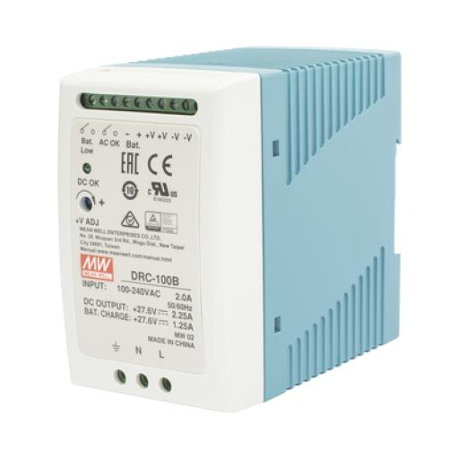 [MEANWELL_DRC-100-B] MEANWELL Fuente de poder Riel Din 24V, 100W con Cargador de Bateria