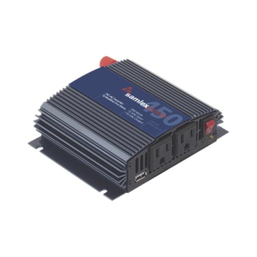[SAMLEX_SAM-450-12] Samlex Inversor de Corriente Onda Modificada (CD-CA). Potencia Nominal 450 W, Ent:12Vcc, Sal: 115Vca 60 Hz.