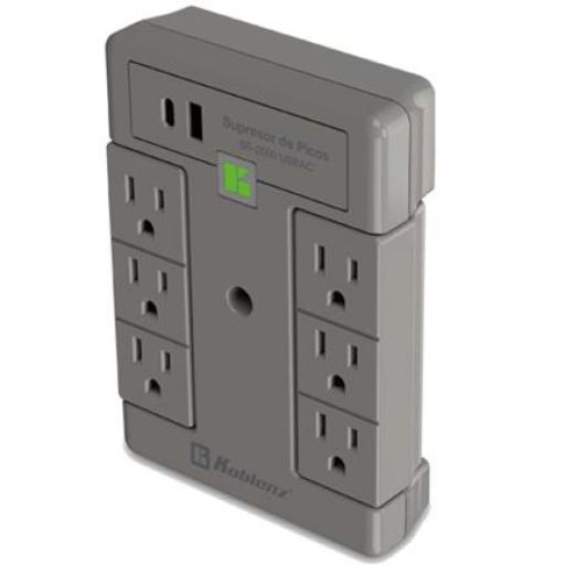 [KOBLENZ_00-5361-00-1] Koblenz MULTICONTACTO KOBLENZ SUPRESOR DE PICOS 2000 Joules 6 contactos guratorios 1 led 1 puertos USB A