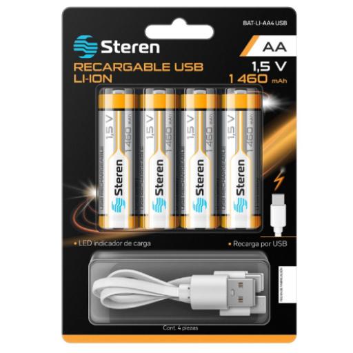 [STEREN_BAT-LI-AA4 USB] Steren 4 BATERIAS RECARGABLES STEREN USB LI-ION AA 1460