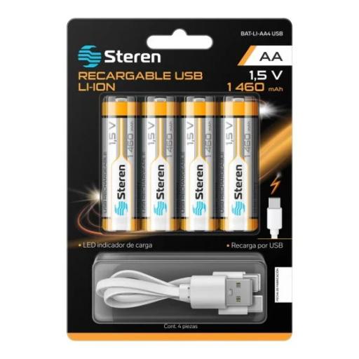 [STEREN_BAT-LI-AA4 USB] Steren 4 BATERIAS RECARGABLES STEREN USB LI-ION AA 1460
