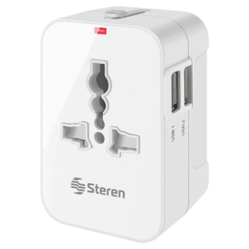 [STEREN_905-127] Steren Adaptador STEREN universal de contactos para viaje con cargador USB doble