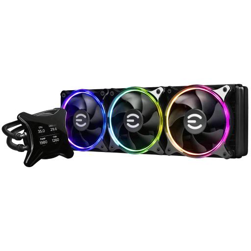 [EVGA_400-HY-CX36-V1] EVGA Enfriamiento Liquido para CPU EVGA CLCx AIO 360mm ARGB Display LCD Compatible S 1200 1700 AM4 AM5 Negro