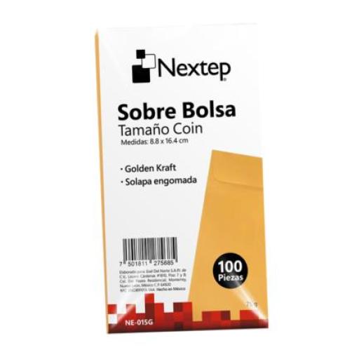 [NEXTEP_NE-015G] Nextep Sobre Bolsa Económico Nextep Tamaño Coin 5 Solapa Engomada Paquete c/100