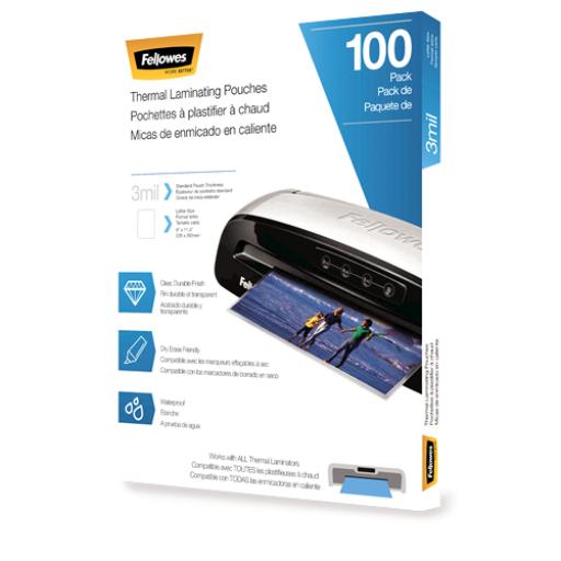 [FELLOWES_5743301] Fellowes Cubierta Fellowes para Laminadora T/Carta 3 Micras C/100 piezas
