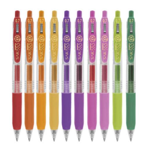 [ZEBRA_808STSMDE010] Zebra Boligrafo Zebra Sarasa Clip rollerball retractil punto mediano 0.7 tinta gel colores urtidos spring caja c/10