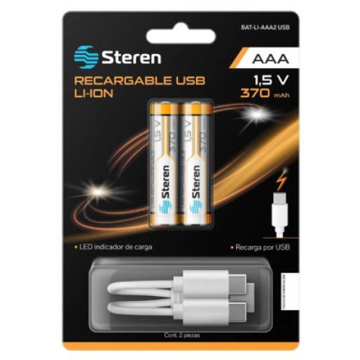 [STEREN_BAT-LI-AAA2 USB] Steren BATERIAS RECARGABLES STEREN USB LI-ION AAA 40 2 PZAS