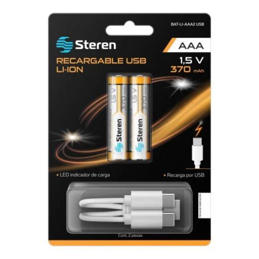 [STEREN_BAT-LI-AAA2 USB] Steren BATERIAS RECARGABLES STEREN USB LI-ION AAA 40 2 PZAS
