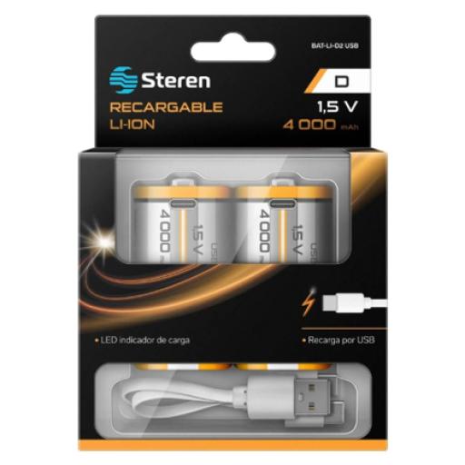 [STEREN_BAT-LI-D2 USB] Steren BATERIA RECARGABLE STEREN TIPO LI-ION TIPO D 4000MAH