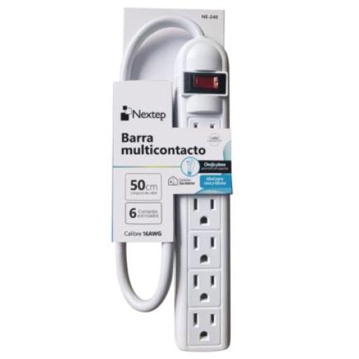 [NEXTEP_NE-240] Nextep Barra Multicontacto Nextep 6 Contactos Aterrizados Supresor 490J Cable 50 cm 16AWG
