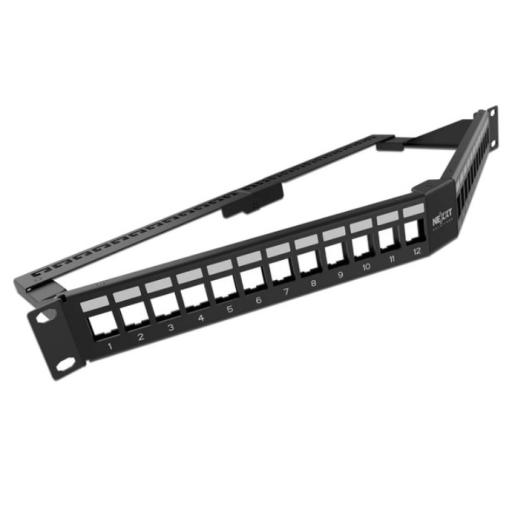 [NEXXTSOLUTIONS_AW192NXT12] Nexxt Solutions Panel de Conexion Red Nexxt Solutions para Rack Angulado Cat6A Modular 24 Puertos Blindado 1U Esmalte Negro