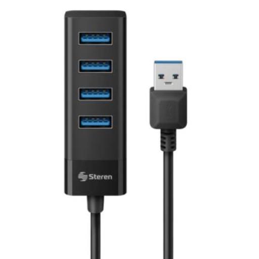 [STEREN_USB-5234] Steren Hub Steren USB 3.0 de 4 Puertos Cable 12.5cm Color Negro