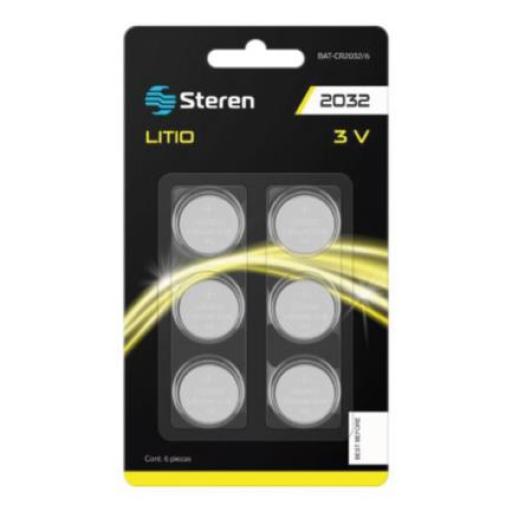[STEREN_BAT-CR2032/6] Steren Pila de Litio Steren Tipo Botón CR2032 Capcidad 210 mAh 6 Piezas