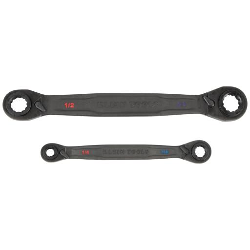 [KLEINTOOLS_68216] Klein Tools Juego de 2 llaves Estriadas de Matraca 4 en 1 con 8 Medidas Inglesas 1/2-5/8", 3/4-9/16", 1/4-3/8", 7/16-5/16"