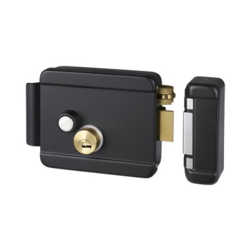 [ACCESSPRO_BL-ACCESSRIMB] AccessPRO Cerradura Eléctrica con Botón de Salida / Incluye Llave  / Exterior / Derecha / Color Negro
