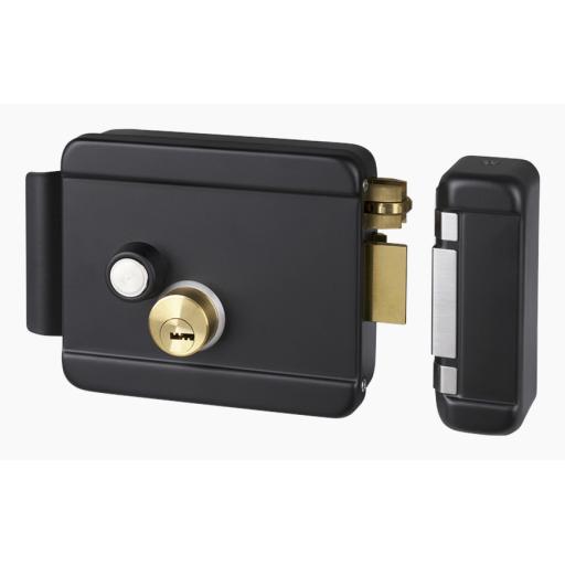 [ACCESSPRO_BL-ACCESSRIMB] AccessPRO Cerradura Eléctrica con Botón de Salida / Incluye Llave  / Exterior / Derecha / Color Negro