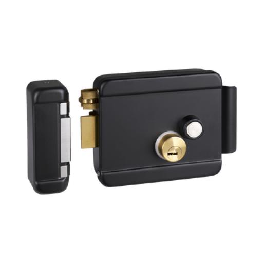 [ACCESSPRO_BL-ACCESSRIMBL] AccessPRO Cerradura Eléctrica con Botón de Salida / Incluye Llave  / Exterior / Izquierda / Color Negro