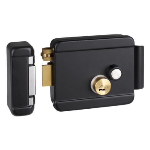 [ACCESSPRO_BL-ACCESSRIMBL] AccessPRO Cerradura Eléctrica con Botón de Salida / Incluye Llave  / Exterior / Izquierda / Color Negro