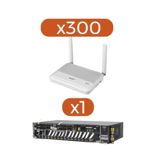 [FIBERHOME_AN0244F-KIT] FiberHome KIT 300 ONU GPON WiFi 6, Doble Banda 2.4/5 GHz , con 4 puertos Gigabit Ethernet + 2 POTS + 1 USB + 1 CATV (RF) + 1 OLT AN60002-AC