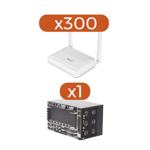 [FIBERHOME_AN0745F-KIT] FiberHome Kit 300 ONU´s HG6145F GPON WiFi 6, 2.4/5 GHz, 4 puertos Gigabit + 1 POTS + 2 USB, conector SC/UPC + 1 OLT AN6000-7