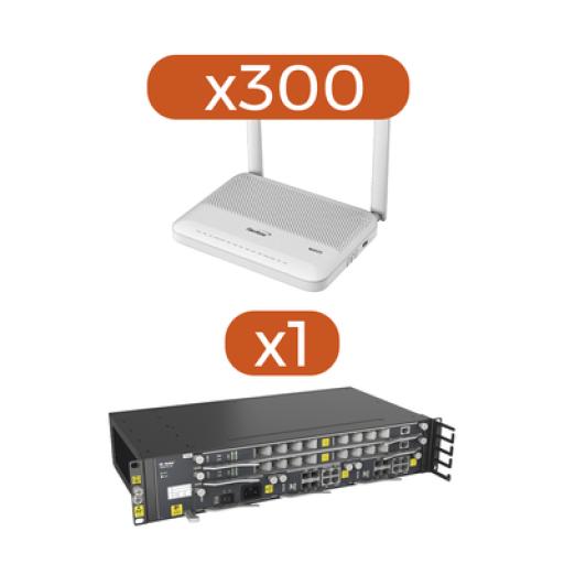 [FIBERHOME_AN5544F-KIT] FiberHome Kit 300 ONU´s HG6144F GPON WiFi 6, Doble Banda 2.4/5 GHz , con 4 puertos Gigabit Ethernet + 2 POTS + 1 USB + 1 CATV (RF) + 1 OLT AN5516-04-AC