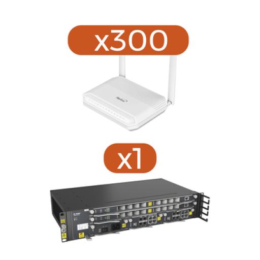 [FIBERHOME_AN5545F-KIT] FiberHome Kit 300 ONU´s HG6145F GPON WiFi 6, 2.4/5 GHz, 4 puertos Gigabit + 1 POTS + 2 USB, conector SC/UPC + 1 OLT AN5516-04-AC