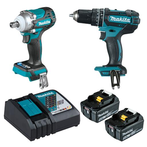 [MAKITA_DLX2500T] Makita Kit de Rotomartillo Atornillador DHP482 + Atornillador de Impacto DTW301, incluye 2 Baterías BL1850B, 1 Cargador DC18SD y Maletín Plastico
