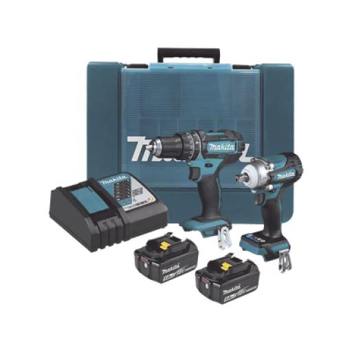 [MAKITA_DLX2500T] Makita Kit de Rotomartillo Atornillador DHP482 + Atornillador de Impacto DTW301, incluye 2 Baterías BL1850B, 1 Cargador DC18SD y Maletín Plastico