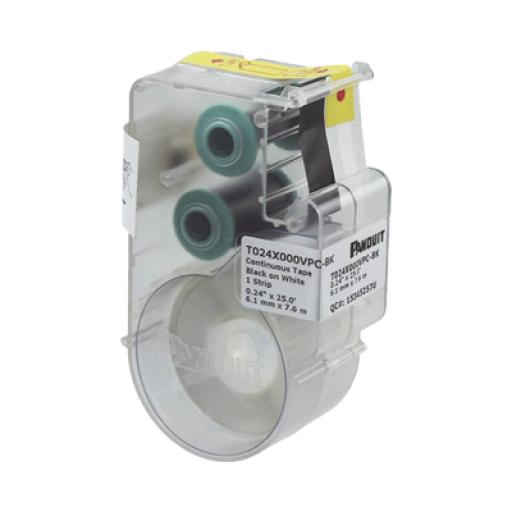 [PANDUIT_T024X000VPC-BK] Panduit Casete de Etiqueta de Vinilo de Cinta Continua, Color Negro Sobre Blanco, Uso Interior/Exterior, 6.1 mm de Ancho x 7.6 Metros de Largo