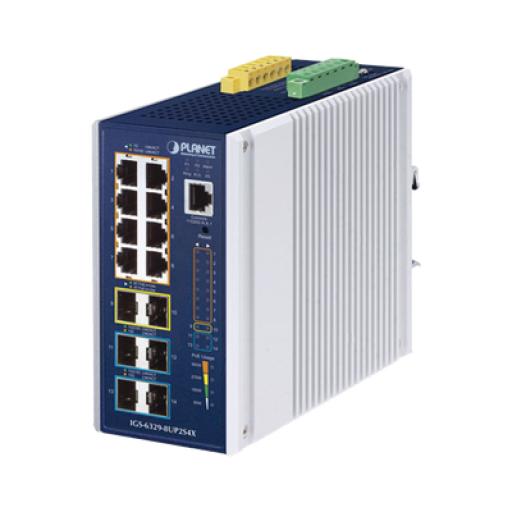 [PLANET_IGS-6329-8UP2S4X] Planet Switch Industrial Capa 3 de 8 Puertos 10/100/1000T PoE 802.3bt, 2 Puertos SFP 1 G/2.5 G, 4 Puertos SFP 10G, Instalación en Pared o Puerto DIN.