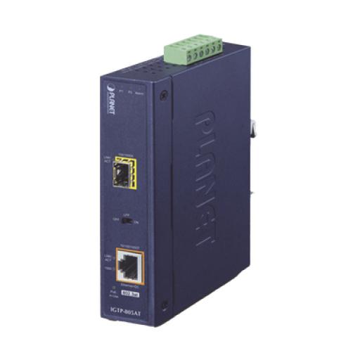 [PLANET_IGTP-805AT] Planet Convertidor de medios industrial PoE+ 1000BASE-SX/LX a 10/100/1000BASE-T 802.3at (mini-GBIC, SFP)