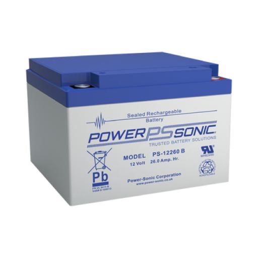 [POWER-SONIC_PS-12260-B] Power-Sonic Batería 12V, 26AH, Para Respaldo, Tecnologías AGM/VRLA, 5 Años Vida Útil, Terminales M5, Reconocida UL  