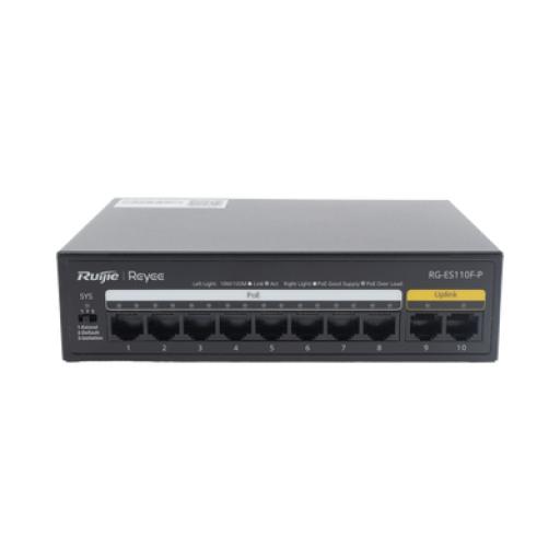 [RUIJIE_RG-ES110F-P] RUIJIE Switch PoE+ con 10 Puertos 10/100 Mbps / 110 W / Carcasa de Acero / No Administrable