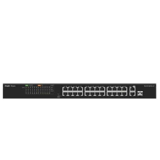 [RUIJIE_RG-ES126FGS-LP] RUIJIE Switch PoE+ No Administrable Ideal para CCTV, 24 Puertos 10/100 y2 Uplinks Gigabit, Carcasa Metálica