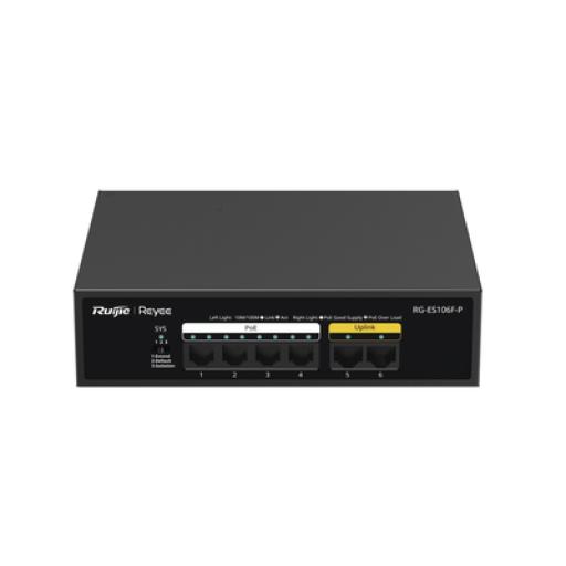 [RUIJIE_RG-ES106F-P] RUIJIE Switch de 6 Puertos 10/100 Mbps, PoE+ hasta 54 Watts, No Administrable