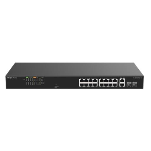 [RUIJIE_RG-ES118FGS-LP] RUIJIE Switch PoE+ No Administrable Ideal para CCTV, 16 Puertos 10/100, 2 Uplinks Gigabit y 2 SFP, Carcasa Metálica