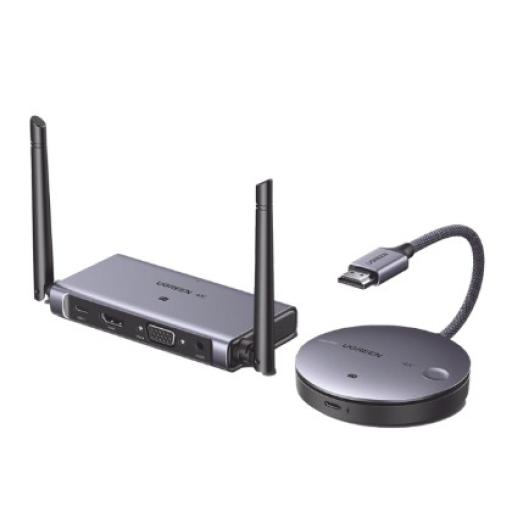 [UGREEN_90909] Ugreen Transmisor y Receptor Inalámbrico HDMI | 50m | Salida HDMI y VGA (Simultanea) | Audio 3.5mm | Efecto 3D | Luz Indicadora LED | Clic and Go | Señal Estable | Amplia Compatibilidad | Conecta con un Clic.