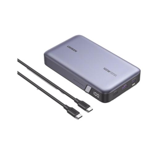 [UGREEN_25188] Ugreen Power Bank de 20000mAh | 3 Salidas 100W Max. | USB-A + 2 USB-C | PD 3.0 | QC3.0 | FCP | SCP | Pantalla Inteligente | Carcasa Ignifuga | Color Gris | Incluye Cable USB de 50cm | Carga tu Laptop de Manera Segura.
